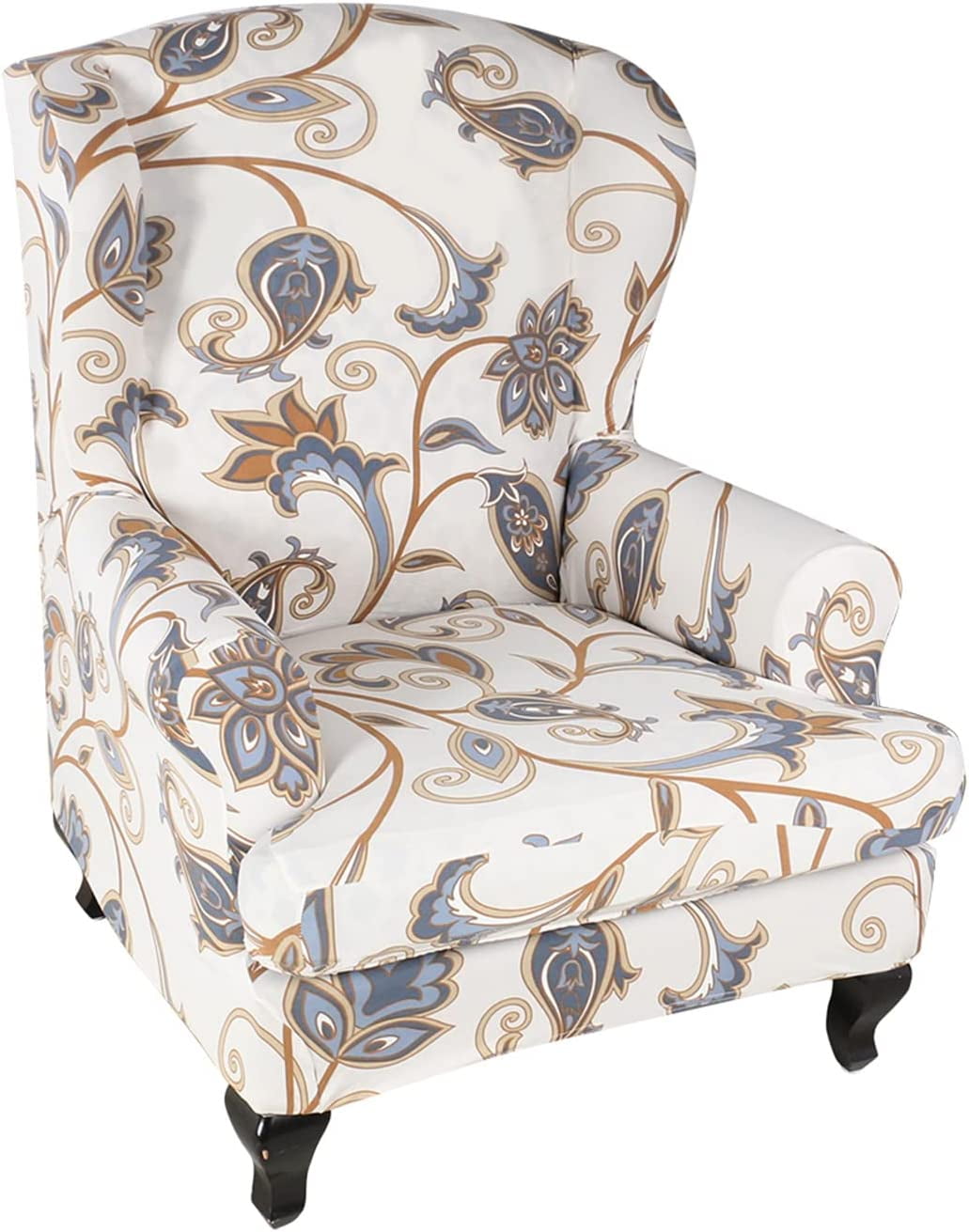 CHUNTIAN Wingback Chair Covers Slipcovers 2 Piece Stretch Wing Chair Covers Spandex Slipcovers Wingback Sofa Covers Armchair Covers Non-Slip Furniture Protector for Living Room Wingback Chairs, A13