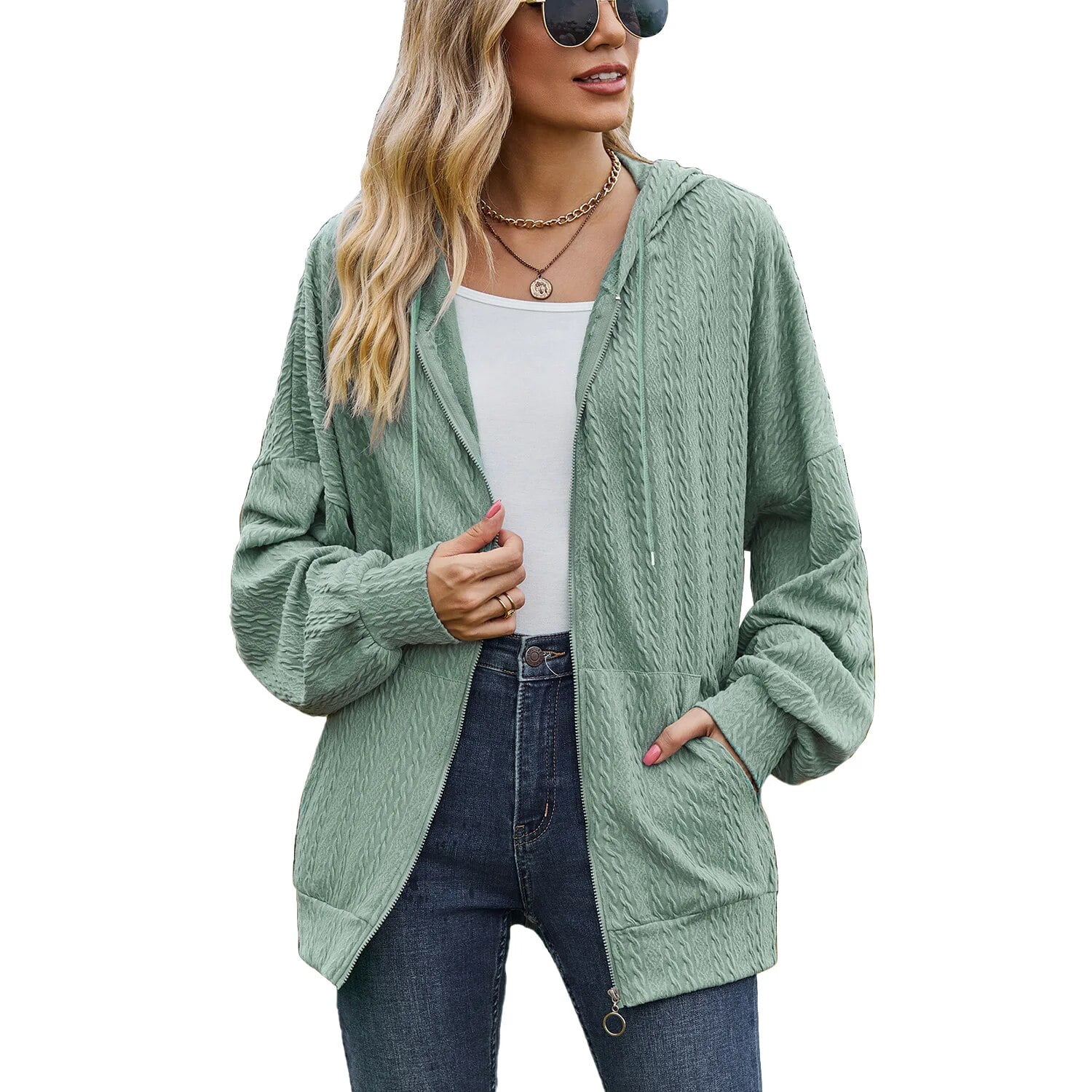 Fiolysa Women's Long Sleeve Hoodie Top - V-Neck, Loose Fit, Lightweight Pullover Tunic