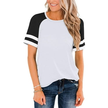CHUNTIAN Womens Short Sleeve Crew Neck Color Block Casual T-Shirt Tops for Summer