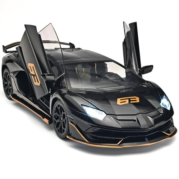 CHUNYAN 1/18 Diecast Cars Lambo SVJ 63 Model Car Kits,Lambo Collectibles Model with Light and Sound,Race Cars for Kids Ages 4-8(Black)