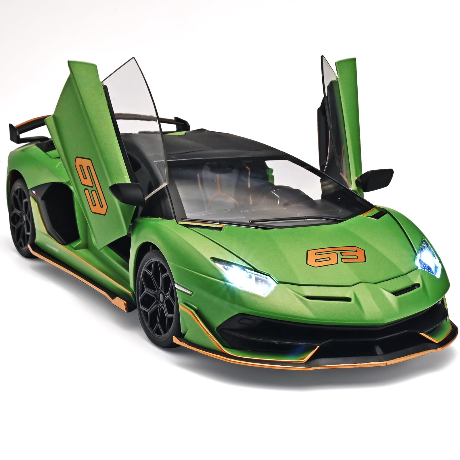 CHUNYAN 1/18 Diecast Cars Lambo SVJ 63 Model Car Kits,Lambo Collectibles Model with Light and Sound,Race Cars for Kids Ages 4-8(Black)