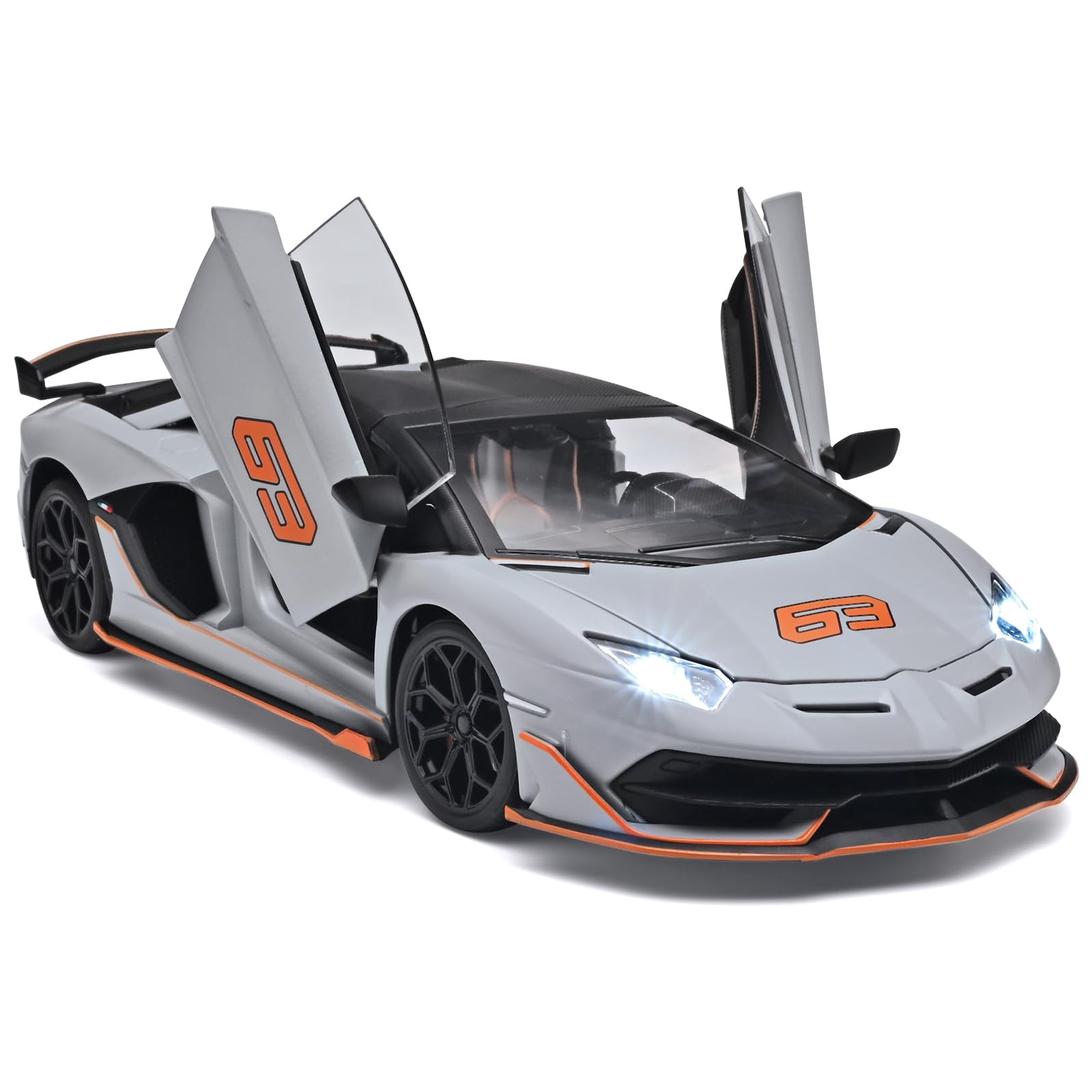 CHUNYAN 1/18 Diecast Cars Lambo SVJ 63 Model Car Kits,Lambo Collectibles Model with Light and Sound,Race Cars for Kids Ages 4-8(Black)