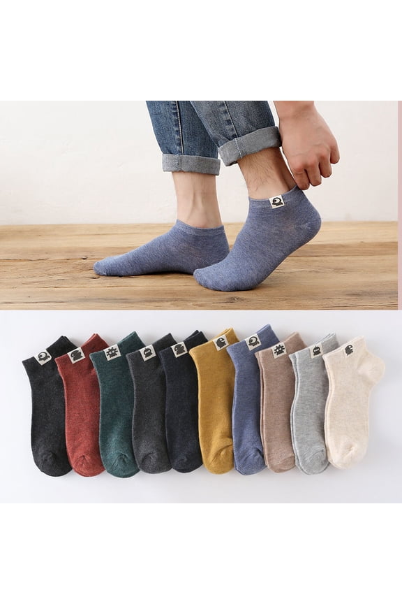 10 Pairs Men's Short Socks Funny Alien Logo Expression Cloth Spring Solid Summer Cotton Handsome Male Retro Low Tube Ship Socks