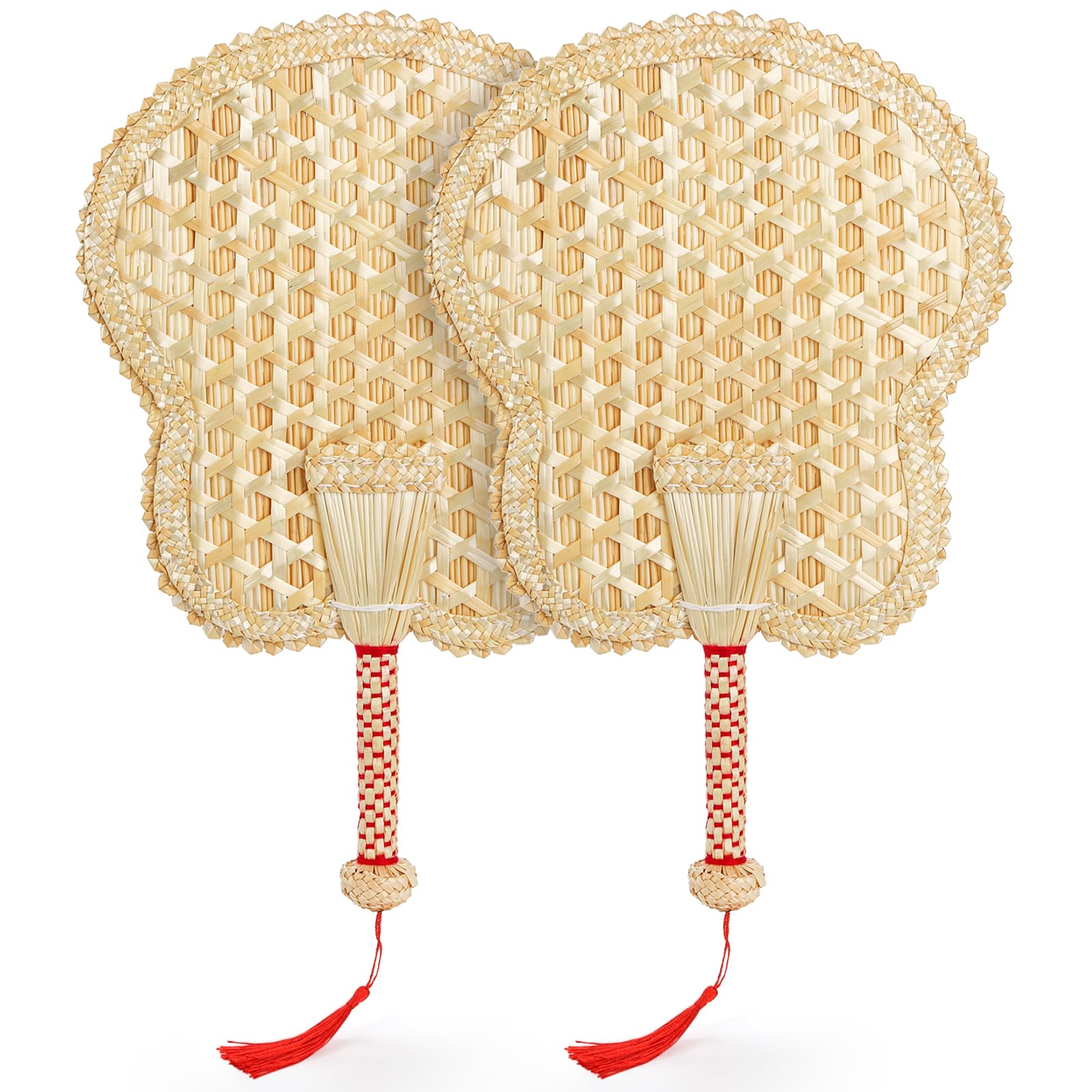 CHUNYAN 2pcs of hand-woven fan, hand-held wheat straw fan, Chinese-style hand-made summer cooling fan, wedding palm, home decoration, elderly travel supplies