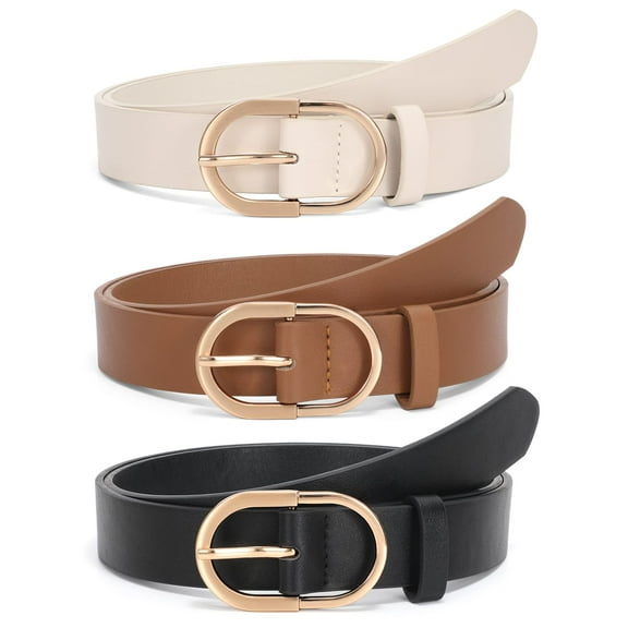CHUNYAN 3 Pack Women's Leather Belts for Jeans Pants Fashion Ladies Belt with Gold Buckle 42inch