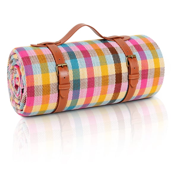 CHUNYAN 79 x79in large beach mat, waterproof and foldable picnic mat for 6 to 8 adults, camping, park, beach, grass, indoors