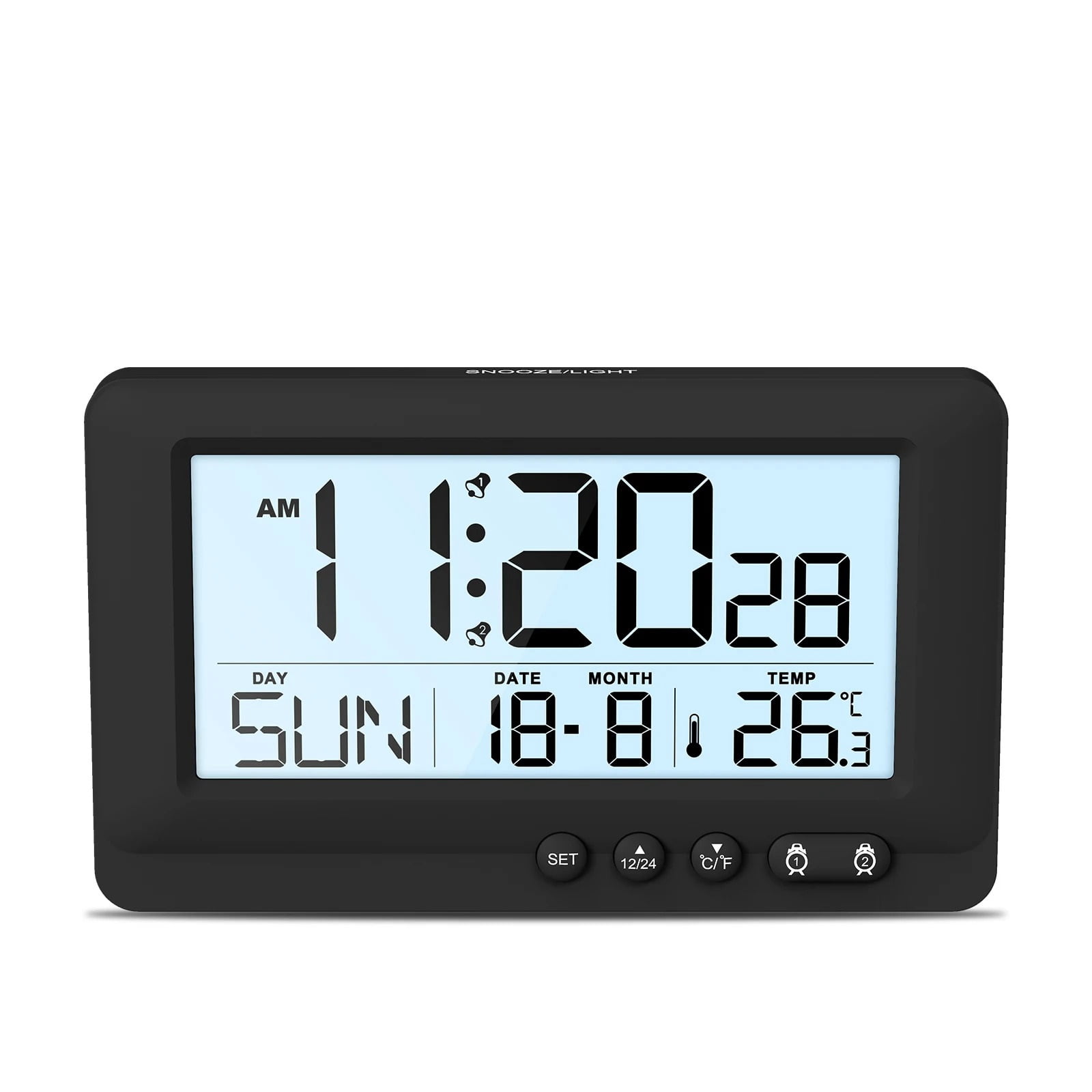CHUNYAN Digital Alarm Clock LCD Display Travel Alarm Clock Small Digital Clock With Calendar Temperature Battery Operated Clocks