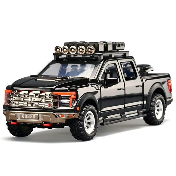 CHUNYAN Toy Trucks for Boys 1/24 F150 Toy Truck,Diecast Trucks F150 Raptor Model Kit,Pull Back Toy Pickup Truck with Light and Sound, Toy Trucks for Boys Age 4-7