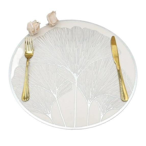 CHUNYAN Waterproof Leaf Vinyl Placemats, Non-Slip, Round Table Mats, Wedding Anniversary, Indoor and Outdoor, Set of 6, 15 in