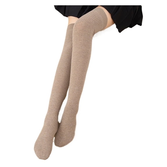 CHUNYAN Wool Thigh-Length Stockings Women Knit Long Socks Cotton Ribbed Winter Warm Home High Socks 1 Pairs