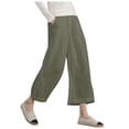thumbnail image 1 of CHUOU 2024 Women's Casual Loose Elastic Waist Cotton Trousers Seven Point Wide Leg Pants, 1 of 5