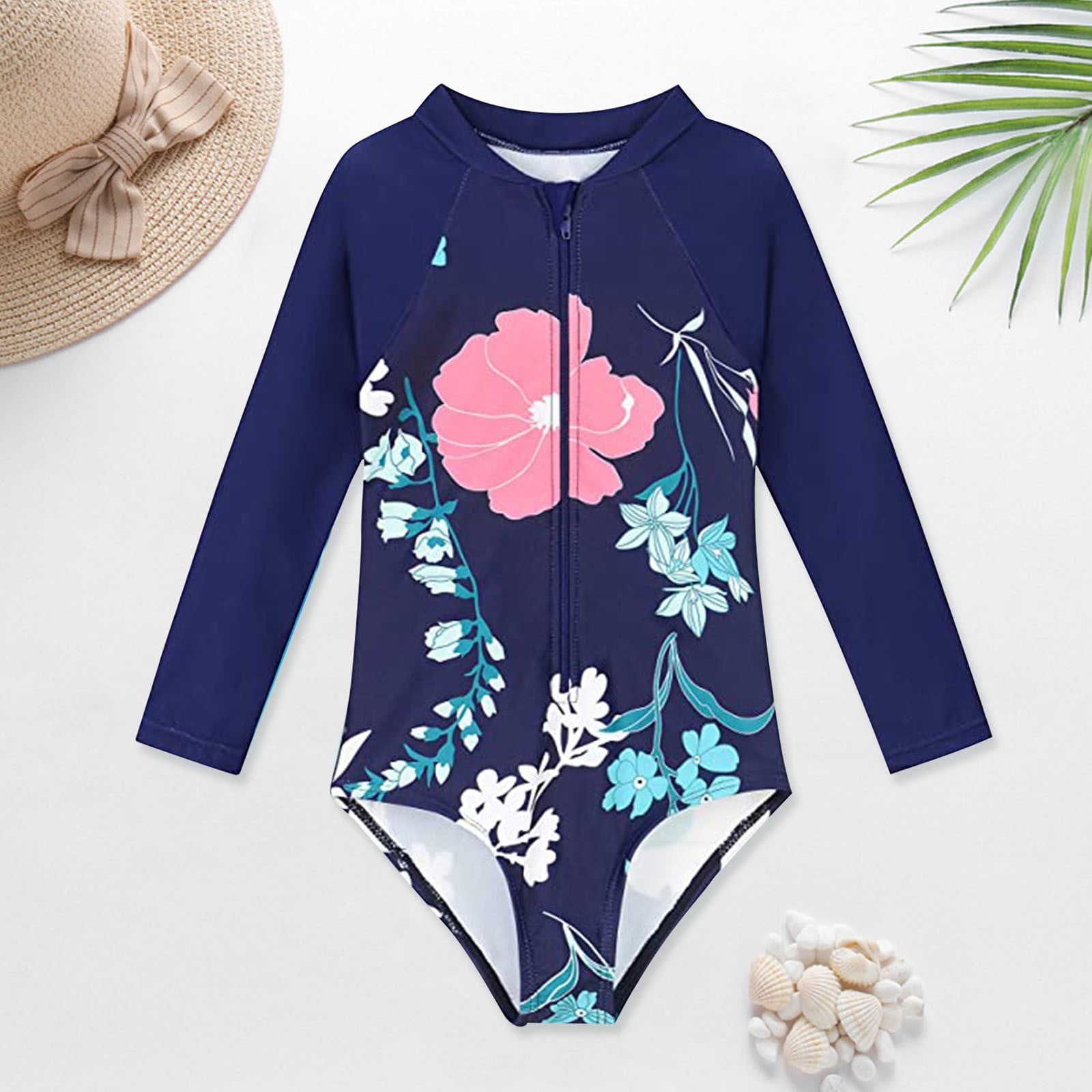 CHUOU Baby And Toddler Girls Swimsuit Rash Guard Long Sleeve 1 Piece