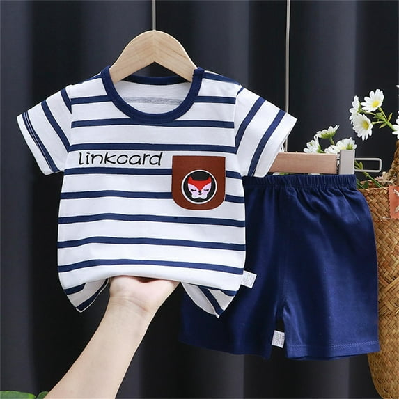 CHUOU Baby Boy Summer Clothes Cartoon Print Short Sleeve T Shirts Stretch Rolled Shorts Cute Toddler Outfits Set For 3-4 Years