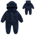 thumbnail image 1 of CHUOU Baby Girl Boy Cute Solid Long Sleeves Cartoon Ear Footed Hooded Zipper Romper Warm Jumpsuit Outfits, 1 of 5