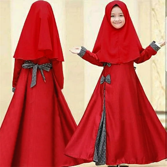 CHUOU Baby Girls' Ramadan Abaya With Hijab Full Length Robe Burka Maxi Little Kid Toddler Baby Girl Dresses For 12-24 Months