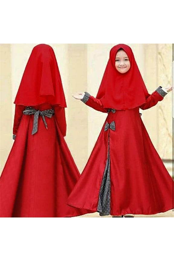 Baby Girls' Ramadan Abaya With Hijab Full Length Robe Burka Maxi Little Kid Toddler Baby Girl Dresses For 12-24 Months