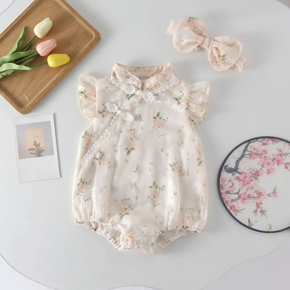 CHUOU Babys Girls Summer Romper Short Sleeve Clothes Clothes Romper Bodysuit With Headband Outfits