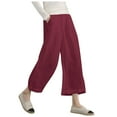thumbnail image 1 of CHUOU Capri Pants for Women Casual Loose Elastic Waist Cotton Trousers Wide Leg Pants Cropped Pants, 1 of 5