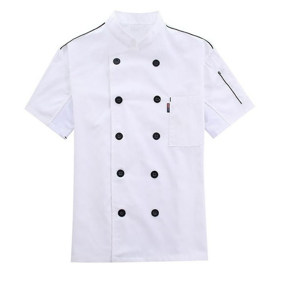 CHUOU Chefs Jacket Unisex Chefs Clothing Hotel With Long Sleeves And Contrasting Red Buttons Chefs Jacket For Men & Women