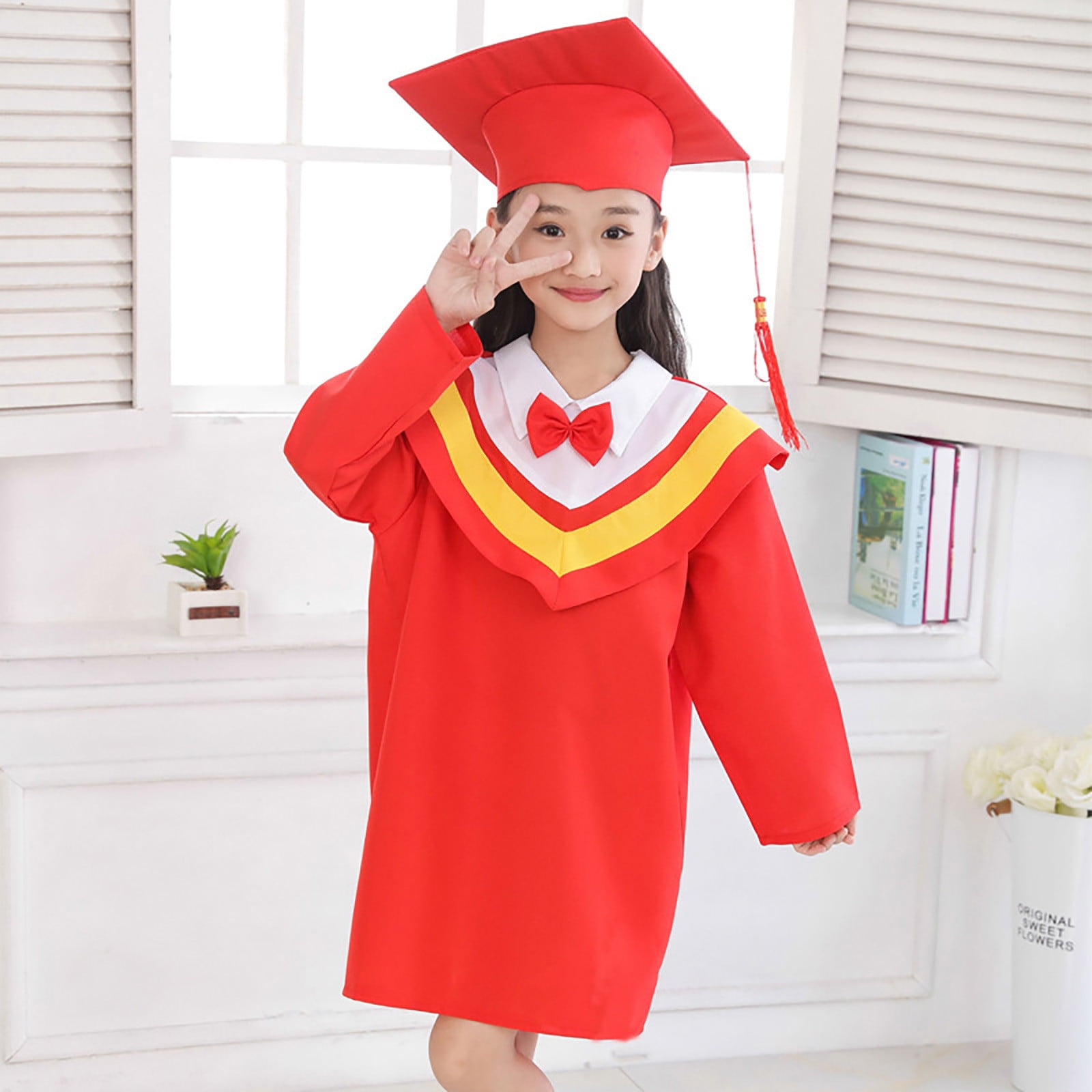 kindergarten graduation dress Chuou Child Kids Boys Girls Preschool Gown With Bowknot Cap Set With Tassel,4 Years-5 Years, Black Manufactured from 100% first Kindergarten Graduation Dresses | Preschool
