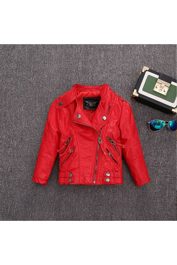 Children Collar Motorcycle Leather Coats Kids Bomber PU Soft Leather Jackets For 2-3 Years
