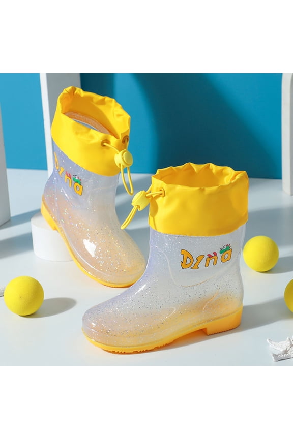 Children Shoes Fashion Flat Cartoon Rain Boots Can Be Tied Mouth Cartoon Transparent Outdoor Rain Boots
