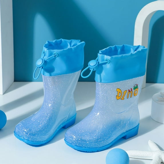 CHUOU Children Shoes Fashion Flat Cartoon Rain Boots Can Be Tied Mouth Cartoon Transparent Outdoor Rain Boots