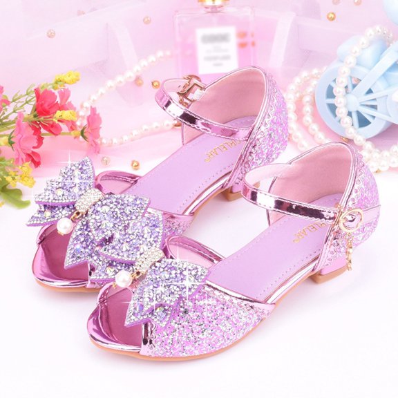 CHUOU Children Shoes With Diamond Shiny Sandals Princess Shoes Bow High Heels Show Princess Shoes