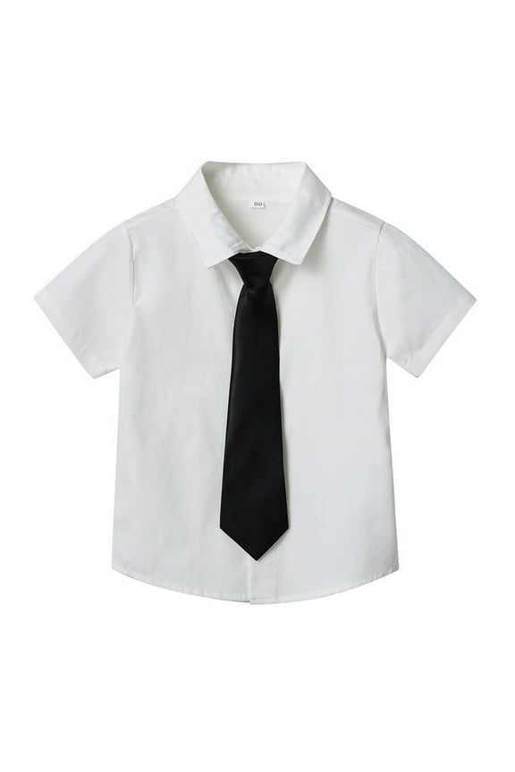 Children's Summer Single Solid Color Short Sleeved Cardigan Lapel For Boys And Girls Tie Candy Color Shirt,7 Years-8 Years