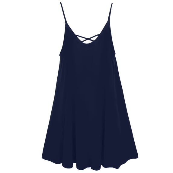 CHUOU Dresses for Women Fashion Casual Loose Solid Color V Neck Spaghetti Strap Chiffon Flowy Mini Dress