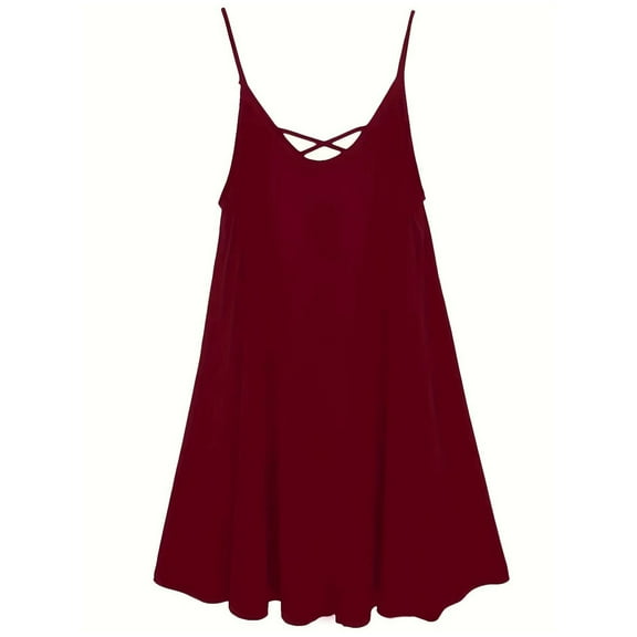 CHUOU Dresses for Women Fashion Casual Loose Solid Color V Neck Spaghetti Strap Chiffon Flowy Mini Dress