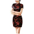 thumbnail image 1 of CHUOU Dresses for Women Short Sleeve Turtle Neck Bodycon Mini Dress Chinese Traditional Clothing Cheongsam Dress, 1 of 5