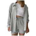 thumbnail image 1 of CHUOU Fashion Set Womens Shorts Set Long Sleeve Shirt Suit Shorts Two Piece Set Basic Shirt Top And Shorts Set, 1 of 5