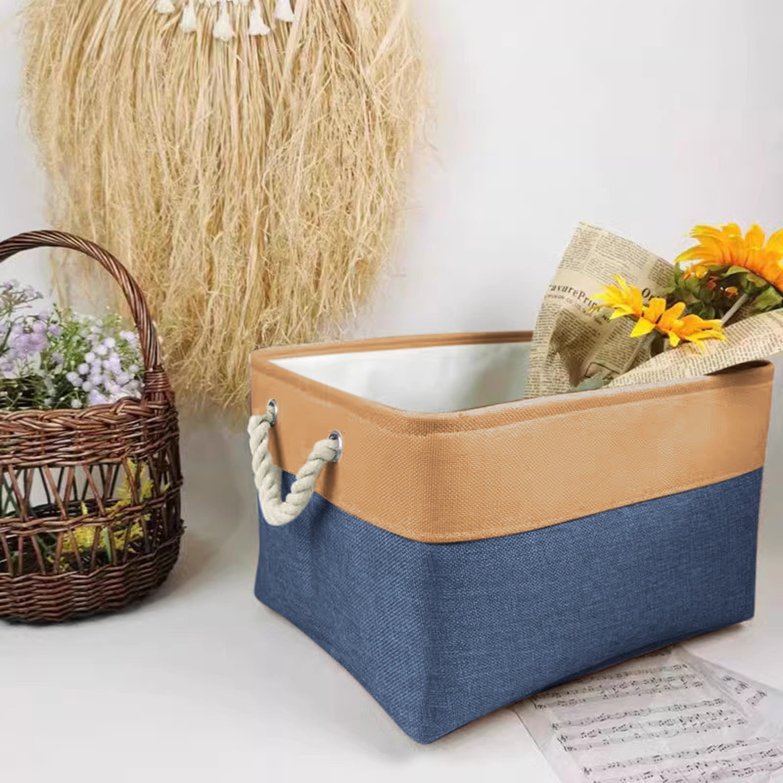 CHUOU Flax Storage Box 1pc Collapsible Fabric Storage Baskets With
