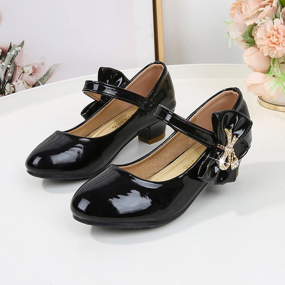 CHUOU Girls High Heeled Shoes Children Leather Shoes Princess Dress Shoes Primary School Students Single Shoes