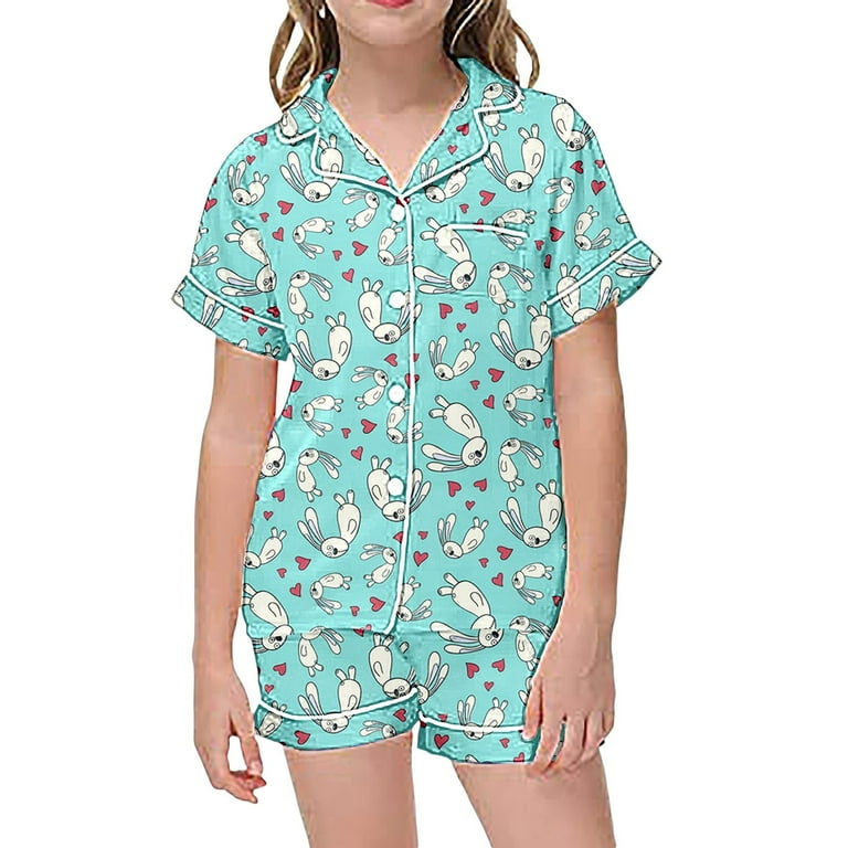 CHUOU Girls Satin Pajamas Set Silk Pjs Short Sleeve Kids 2 Piece Sleepwear Button Down Nightwear For 10 11 Years Walmart