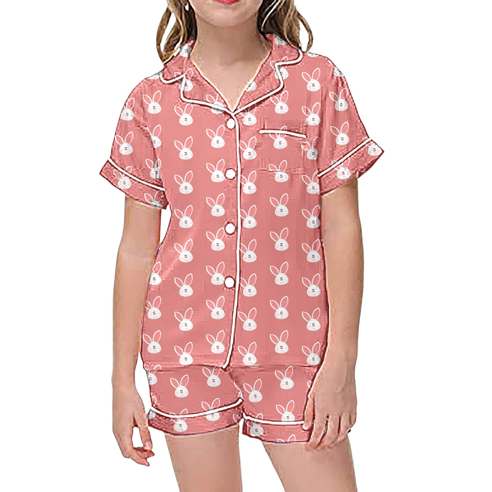 CHUOU Girls Satin Pajamas Set Silk Pjs Short Sleeve Kids 2 Piece Sleepwear Button Down Nightwear For 2 3 Years