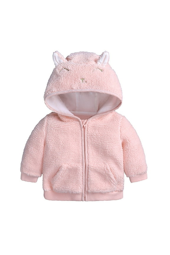 Girls Winter Coat Rabbit Ears Hooded Jacket Zipper Thicken Windproof Warm Outwear
