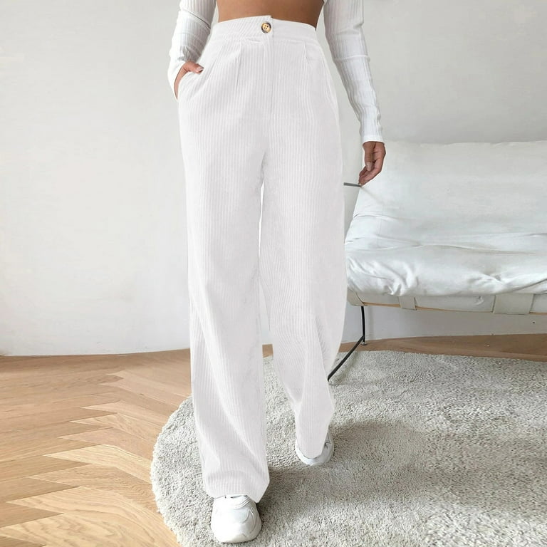 CHUOU High Waist Cord Wide Leg Pants Straight Trousers Women Big