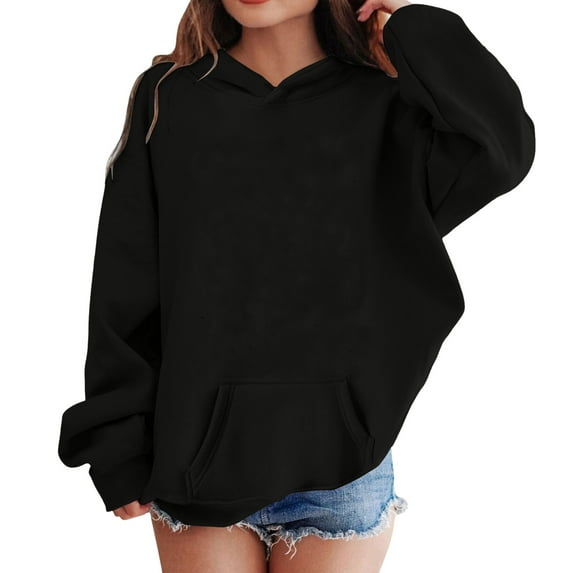 CHUOU Kids Child Toddler Boys Girls Solid Long Sleeve Patchwork Hooded Thickened Warm Sweatshirt Pullover Blouse Tops Outfits Clothes