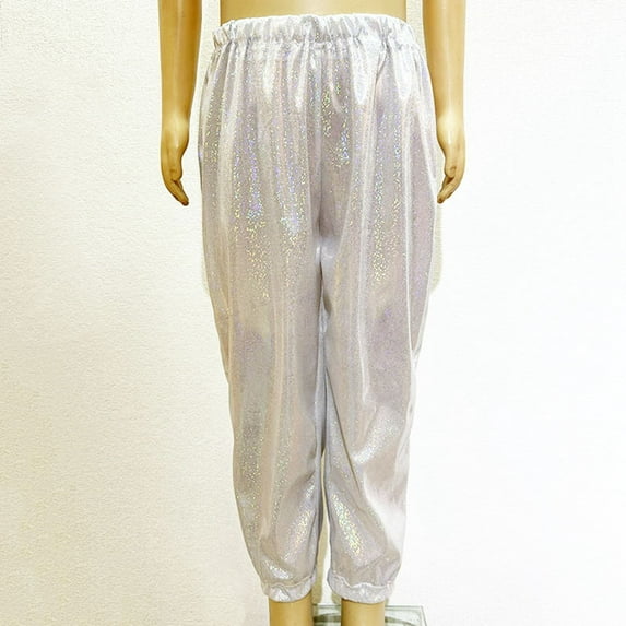 CHUOU Kids Girls Boys Sparkly Metallic Harem Dance Pants Loose Fit For Modern Hip Hop Street Dancewear For 5-6 Years For 5-6 Years