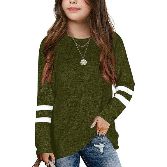 CHUOU Kids Girls Casual Crewneck Tunic Tops Long Sleeve Pullover Sweatshirt Casual Loose Blouse T-Shirt