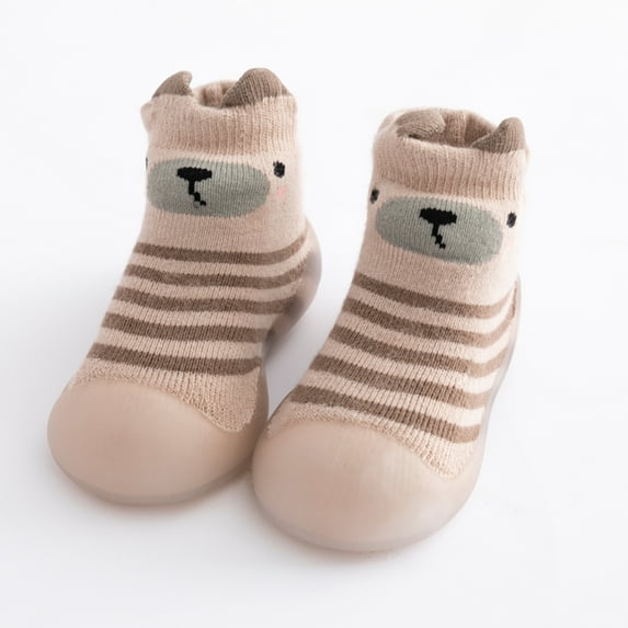 CHUOU Kids Toddler Baby Boys Girls Solid Warm Knit Soft Sole Rubber Shoes Socks Slipper Stocking Soft Shoes Socks