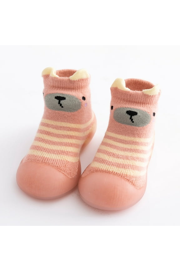 Kids Toddler Baby Boys Girls Solid Warm Knit Soft Sole Rubber Shoes Socks Slipper Stocking Soft Shoes Socks