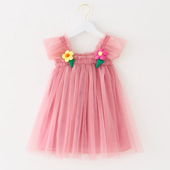 CHUOU Little Girl Tutu Dress Tulle Ruffles Flower Girls Wedding Party Dresses For 4-5 Years