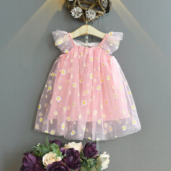 CHUOU Little Girl Tutu Dress Tulle Ruffles Flower Girls Wedding Party Dresses For 4-5 Years