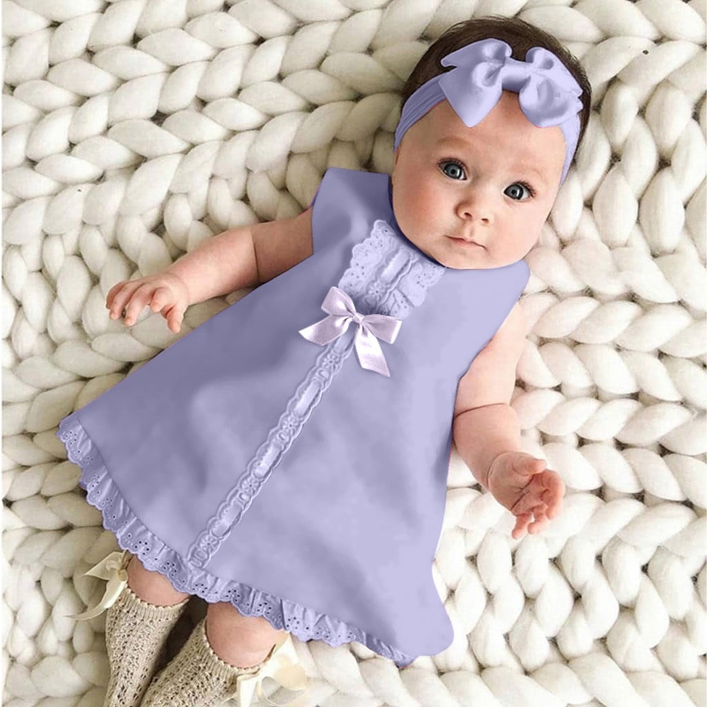 CHUOU Maxi Outfit Baby Sleeveless Bow Set Casual Dress Headband Girl Girls Dress Skirt