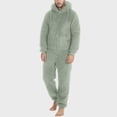 thumbnail image 1 of CHUOU Men Artificial Wool Long Sleeve Pajamas Casual Solid Color Zipper Loose Hooded Jumpsuit Pajamas Casual Winter Warm Rompe Jumpsuit 1 Piece Suit On Sleepwear, 1 of 5