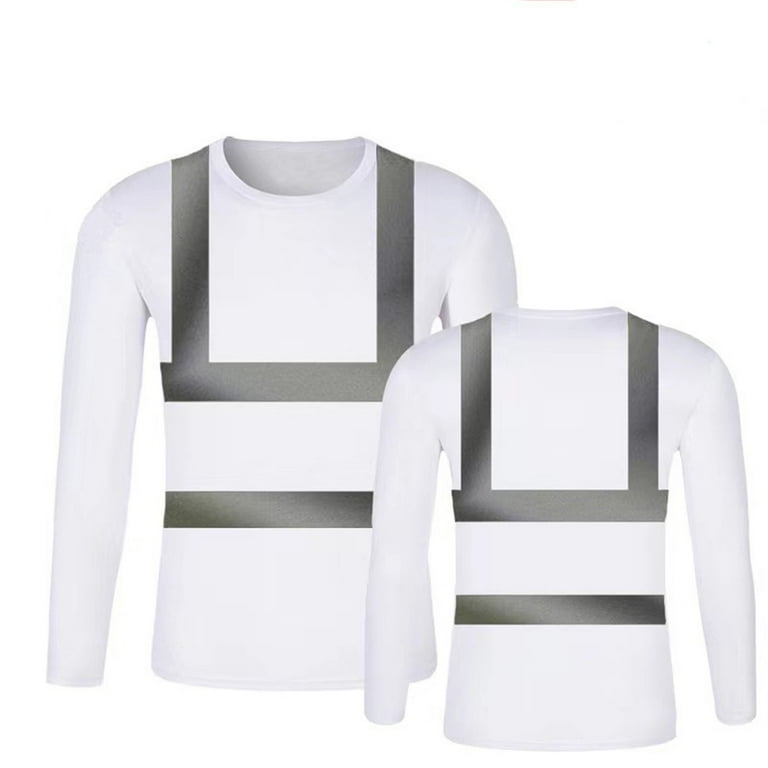 CHUOU Men Long Sleeve Safety Shirts Reflective Stripe High Visibility Work Shirt with Pocket Round Neck Shirts Active Streetwear