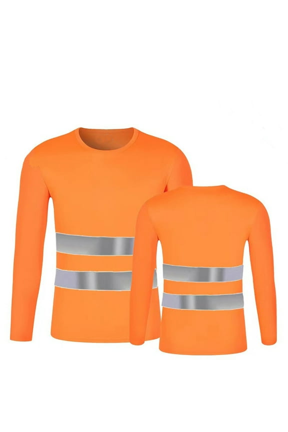 Men Long Sleeve Safety Shirts Reflective Stripe High Visibility Work Shirt with Pocket Round Neck Shirts Modern Streetwear